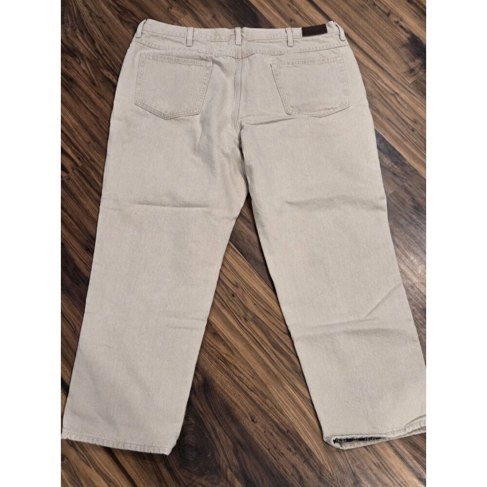 L.L.Bean Tan Flannel Lined Jeans Mens 42x29 Khaki Classic Fit Workwear Outdoor - Picture 3 of 14